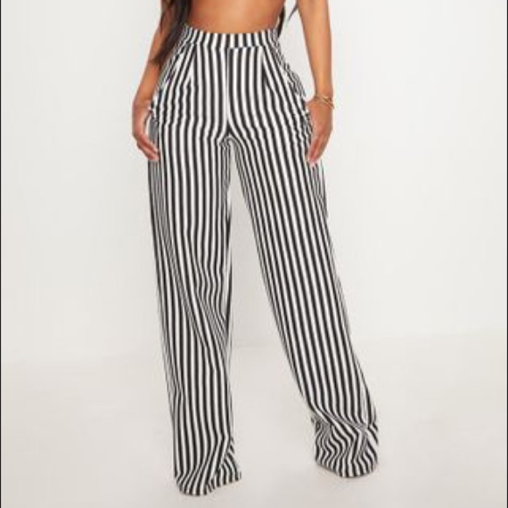 Shape black stripped wide leg trousers